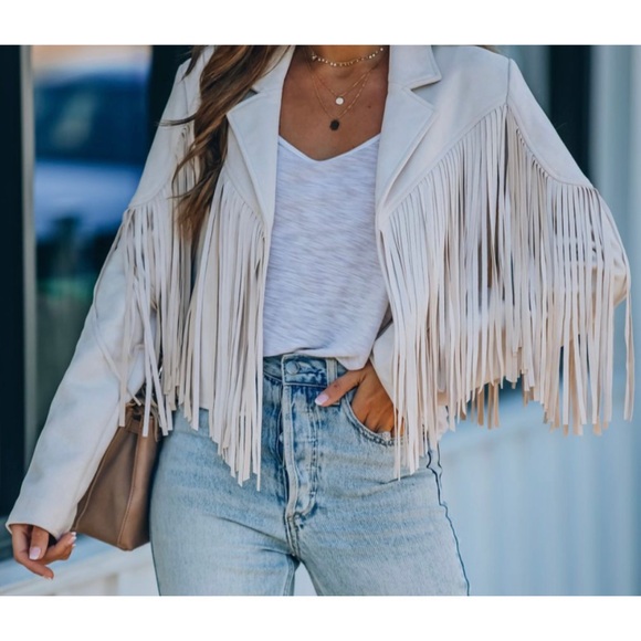 VICI Walford Cropped Fringe Faux Suede Jacket in Sand Large L NEW NWT - Picture 8 of 13